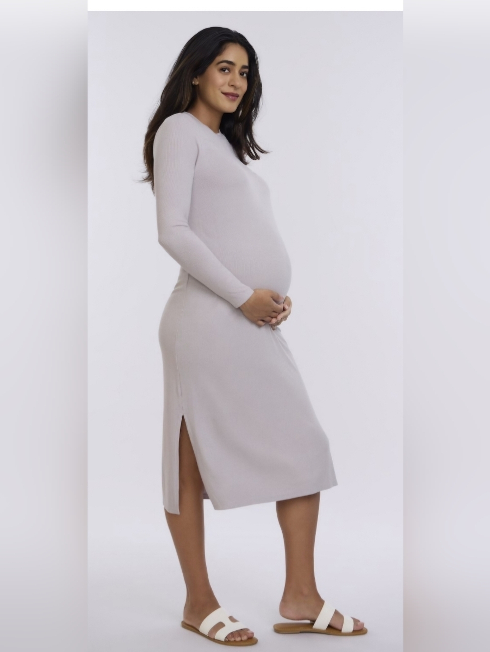 Motherhood Maternity Ribbed Long Sleeve Top - Light Taupe